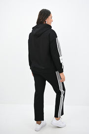 Kadın Büyük Beden Şerit Detaylı Kapüşonlu Eşofman Takımı 8134-25  ADİDAS