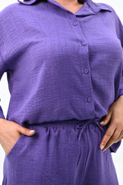 Kadın Büyük Beden Şortlu Keten Takım 8121-25