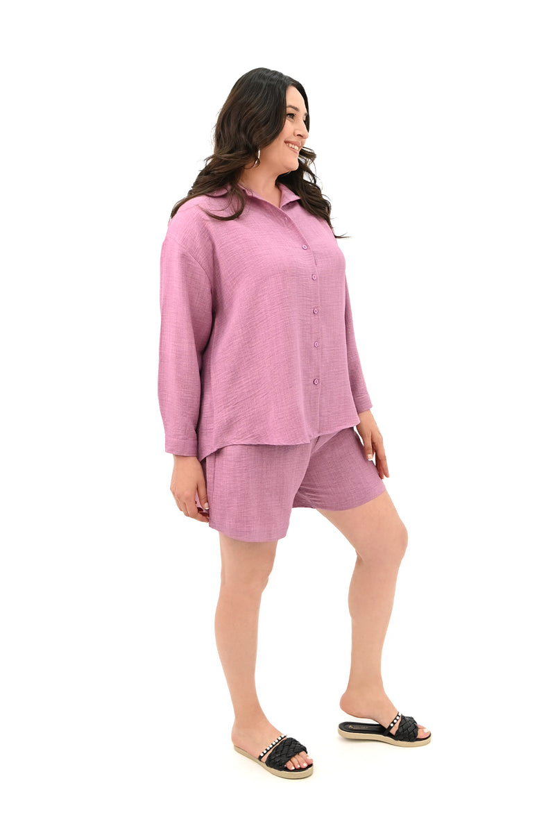 Kadın Büyük Beden Şortlu Keten Takım 8121-25