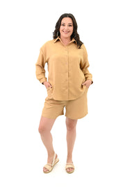 Kadın Büyük Beden Şortlu Keten Takım 8121-25