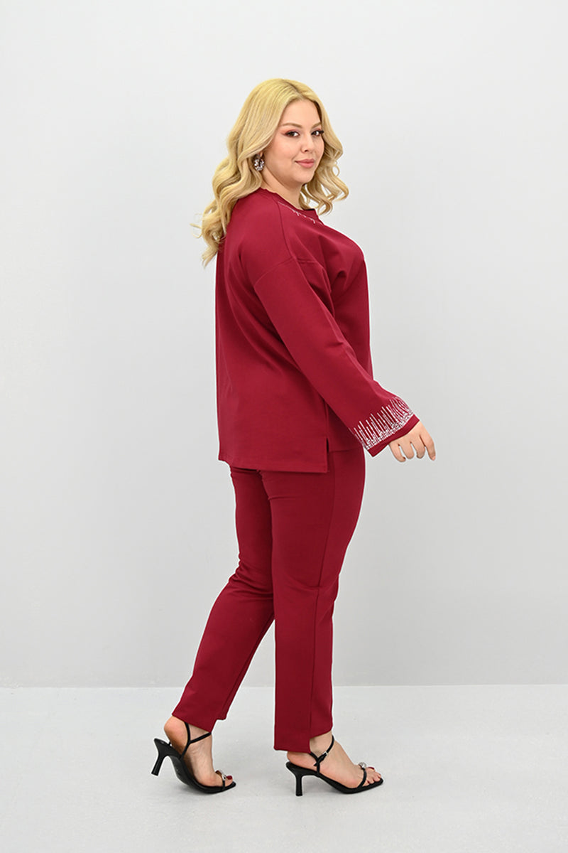 Kadın Büyük Beden Taş Baskı Detaylı Yüksek Bel Eşofman Takımı 8175-25