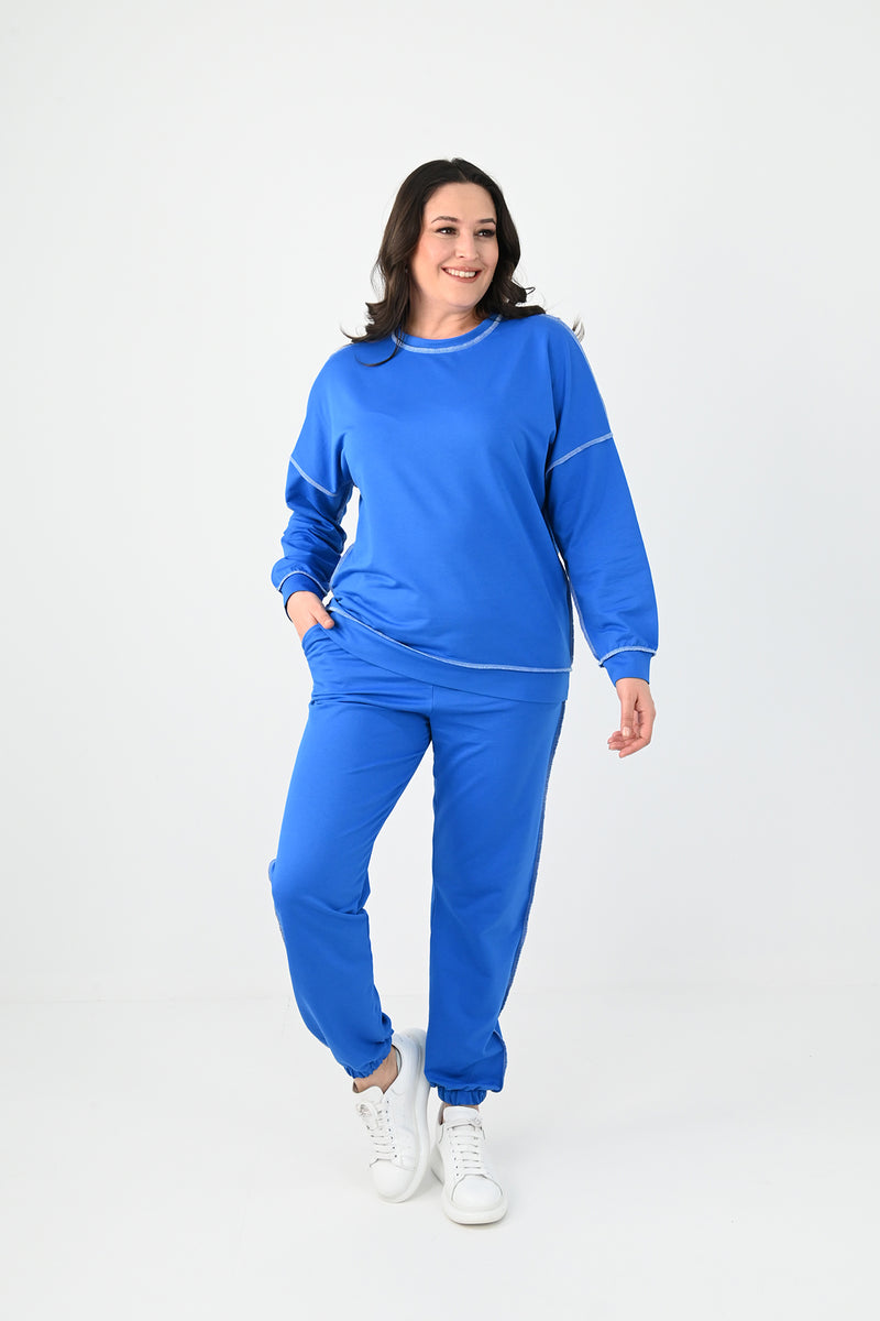 Kadın Büyük Beden Ters Dikişli Eşofman Takımı 8082