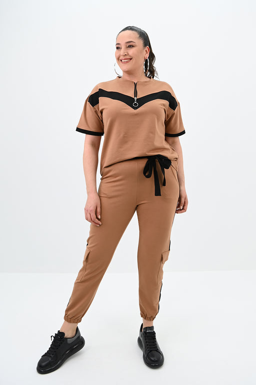 Kadın Büyük Beden Yarım Fermuarlı Eşofman Takımı 8109-24