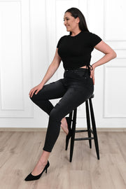 Kadın Büyük Beden Yırtmaçlı Füme Jean Pantolon 6191-23