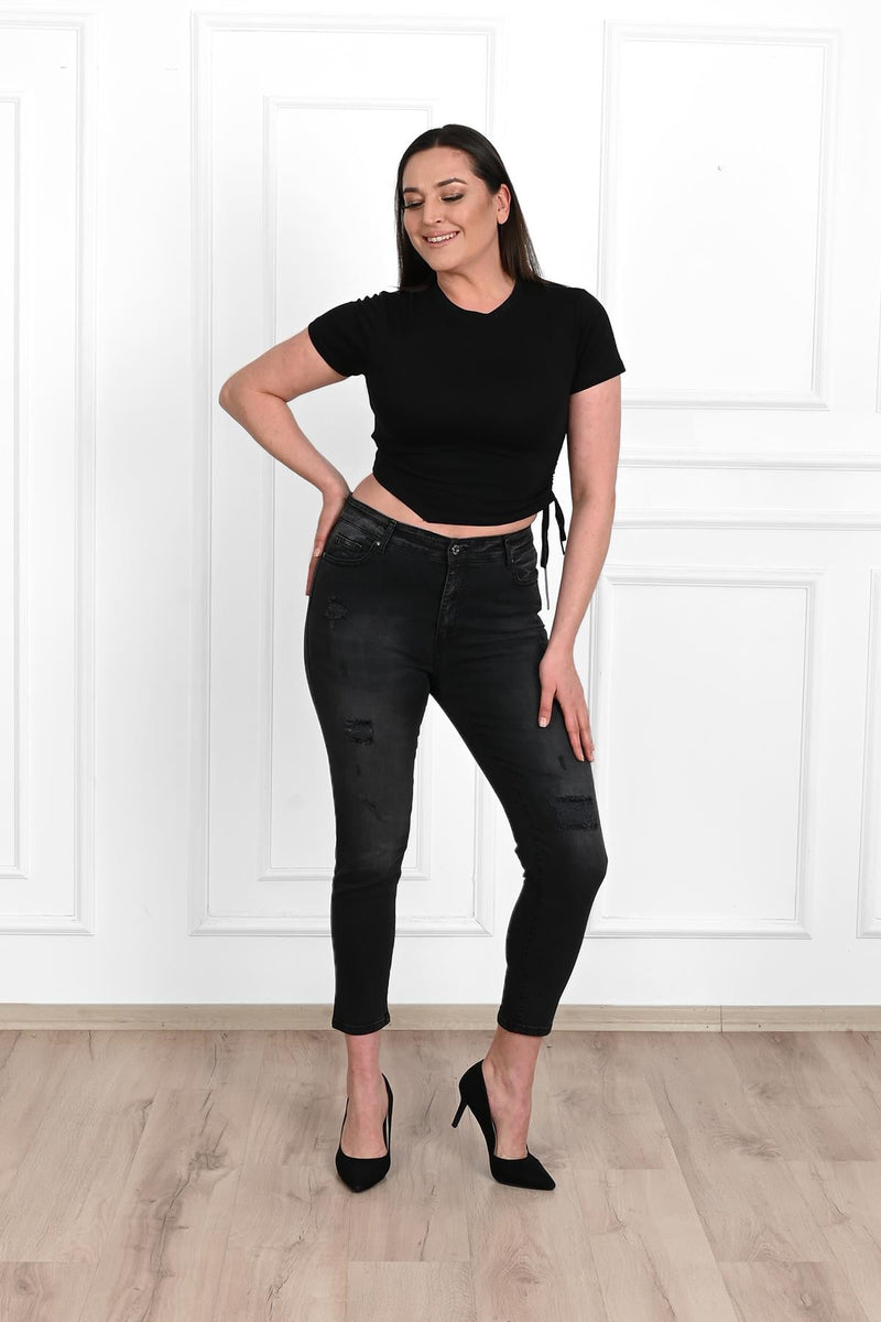 Kadın Büyük Beden Yırtmaçlı Füme Jean Pantolon 6191-23