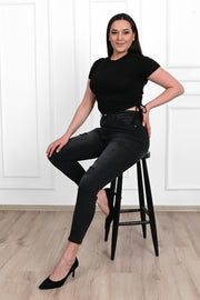 Kadın Büyük Beden Yırtmaçlı Füme Jean Pantolon 6191-23