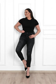 Kadın Büyük Beden Yırtmaçlı Füme Jean Pantolon 6191-23