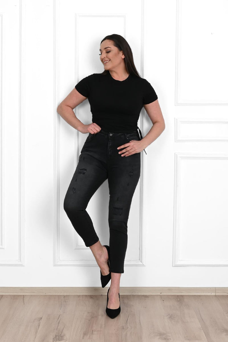 Kadın Büyük Beden Yırtmaçlı Füme Jean Pantolon 6191-23
