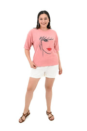 Kadın Büyük Beden Yüz Baskılı T-shirt 1788-25