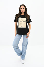 Kadın Gold Taş Baskılı T-shirt 1730-24