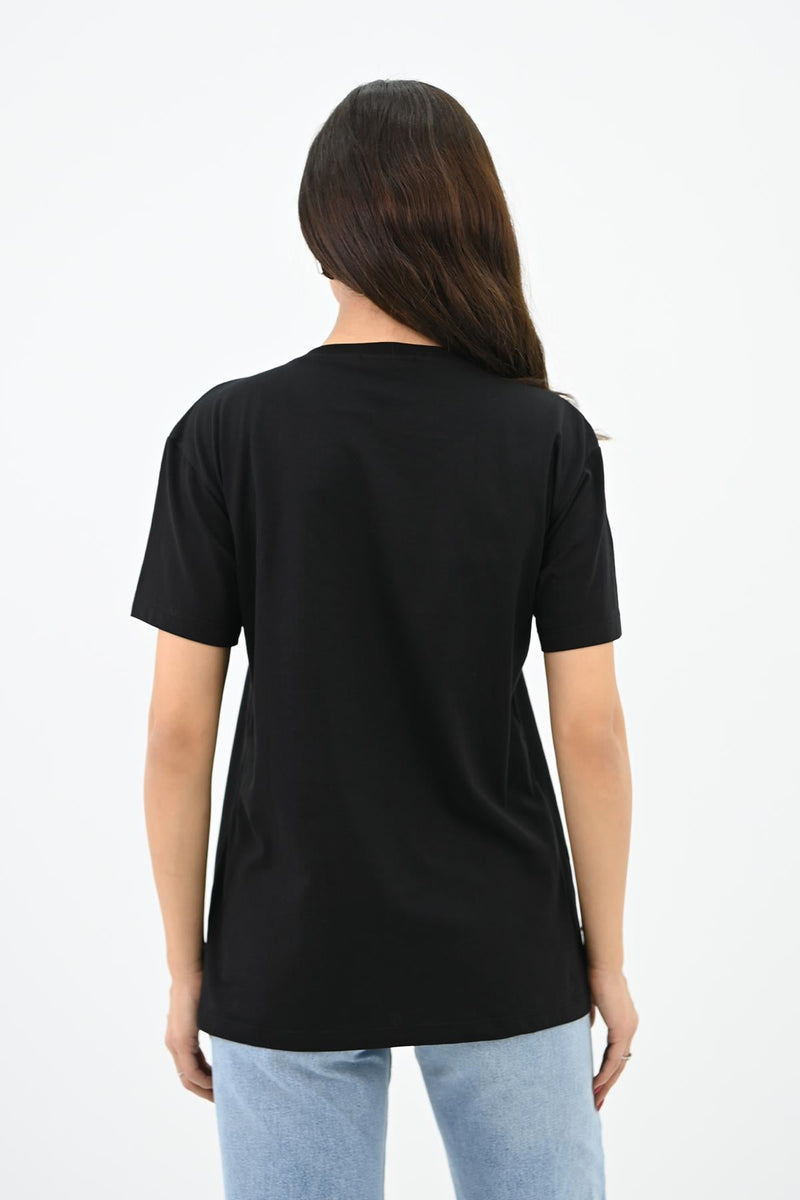 Kadın Gold Taş Baskılı T-shirt 1730-24