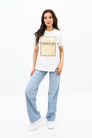 Kadın Gold Taş Baskılı T-shirt 1730-24