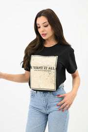 Kadın Gold Taş Baskılı T-shirt 1730-24