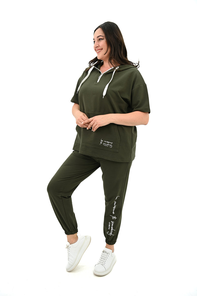 Kadın Kapüşonlu Büyük Beden Eşofman Takımı 3759-23