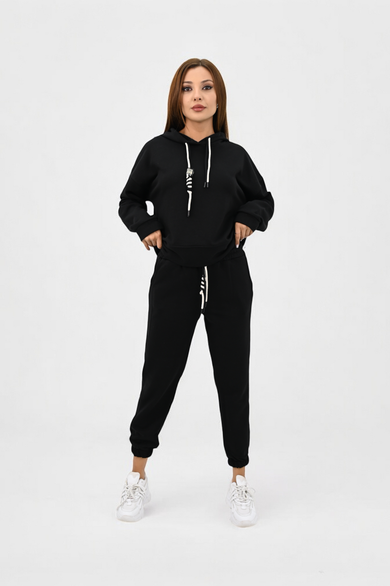 Kadın Kapüşonlu Lastik Paça Detaylı Eşofman Takımı 4161-25