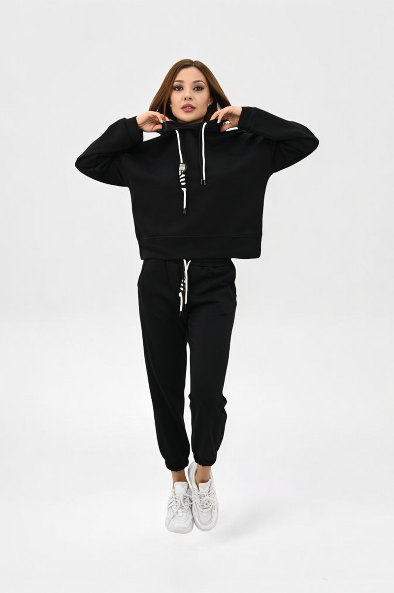 Kadın Kapüşonlu Lastik Paça Detaylı Eşofman Takımı 4161-25