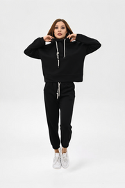 Kadın Kapüşonlu Lastik Paça Detaylı Eşofman Takımı 4161-25