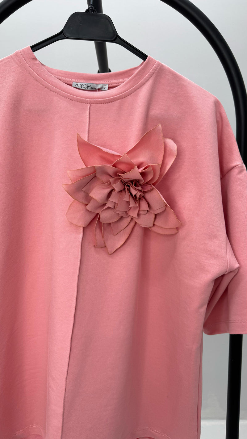 Kadın Kısa Kollu Çiçek Aksesuarlı Eşofman Takımı 4271-25