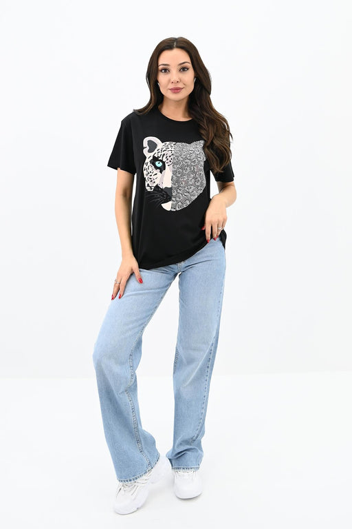 Kadın Leopar Baskılı T-shirt 1731-24
