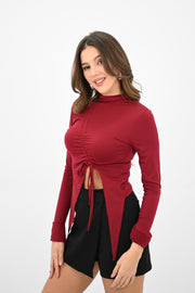 Kadın Önü Büzgü Detaylı Crop Bluz 1867-25