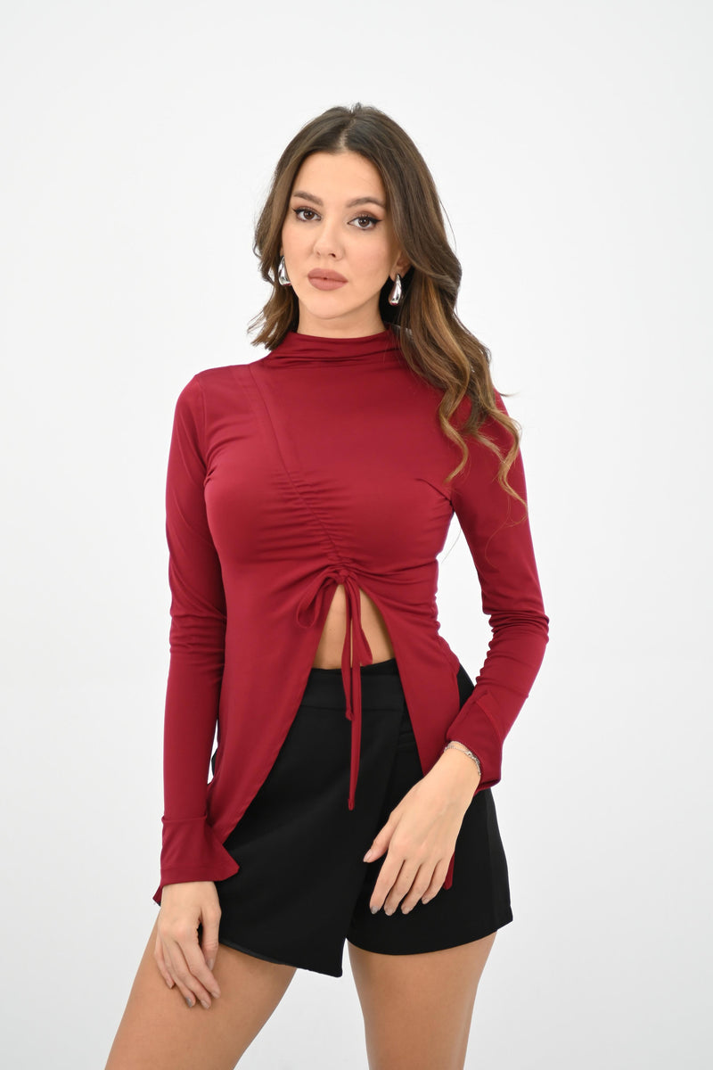 Kadın Önü Büzgü Detaylı Crop Bluz 1867-25