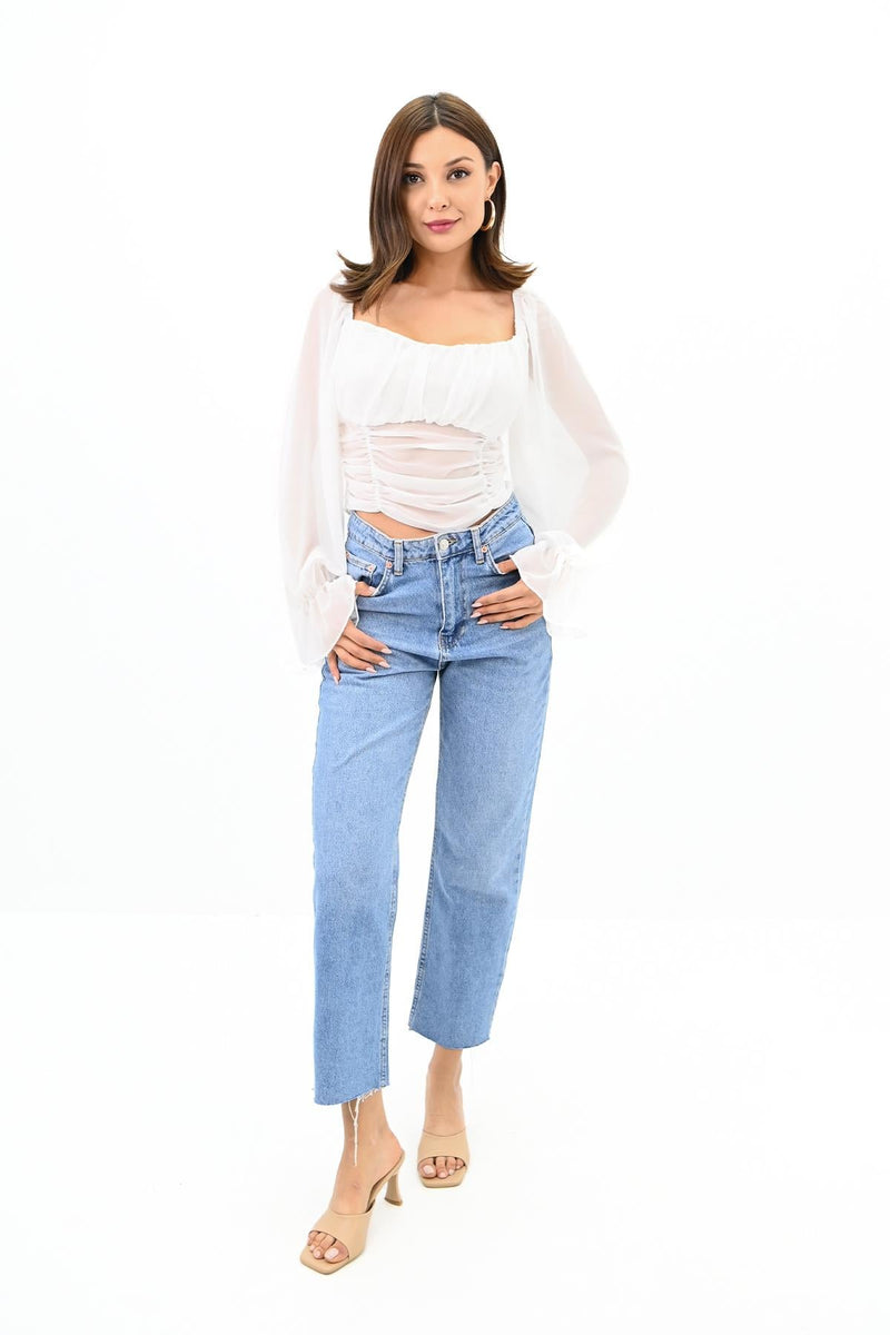 Kadın Şifon Crop Bluz 1734-24