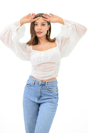 Kadın Şifon Crop Bluz 1734-24