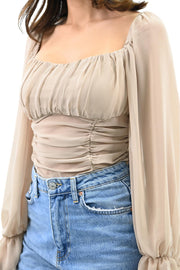 Kadın Şifon Crop Bluz 1734-24