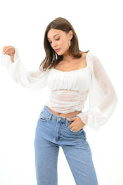 Kadın Şifon Crop Bluz 1734-24