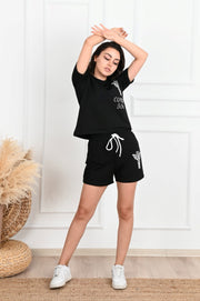 Kadın Taş Baskı Detaylı Şortlu Takım 3391-22