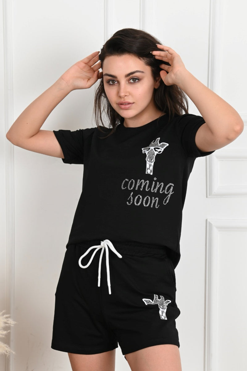 Kadın Taş Baskı Detaylı Şortlu Takım 3391-22