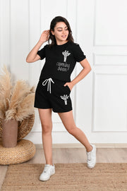 Kadın Taş Baskı Detaylı Şortlu Takım 3391-22