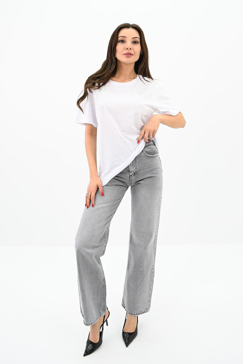 Kadın Taş Baskı Detaylı T-shirt 1749-24