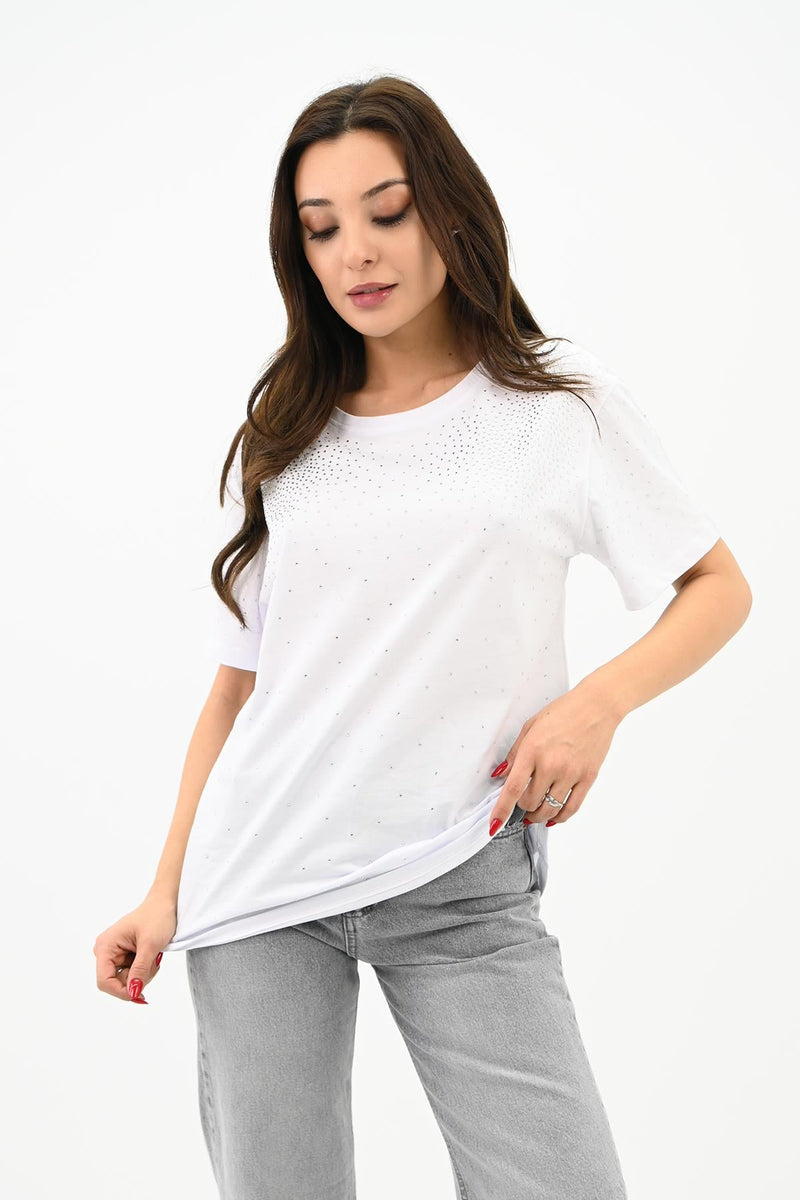 Kadın Taş Baskı Detaylı T-shirt 1749-24