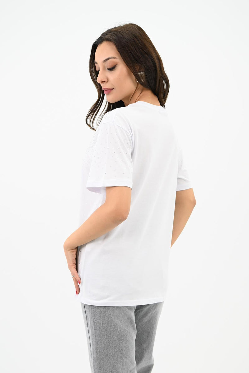 Kadın Taş Baskı Detaylı T-shirt 1749-24