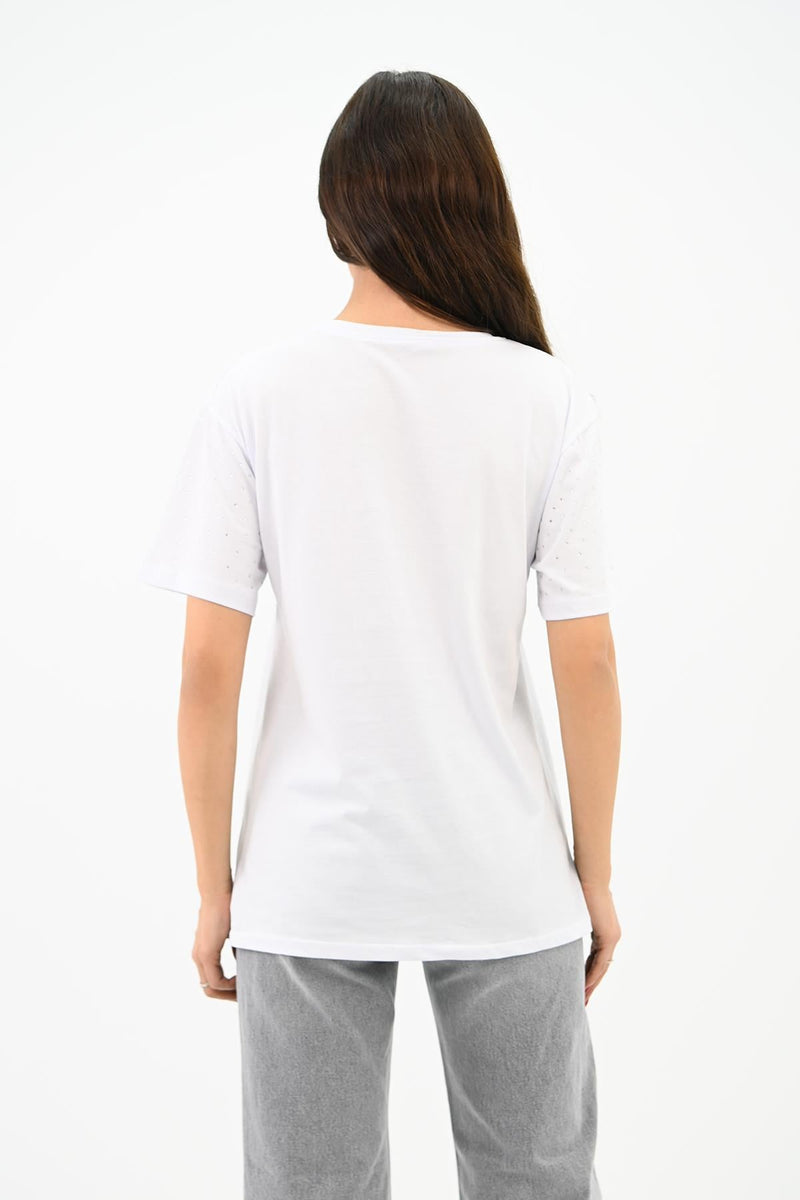 Kadın Taş Baskı Detaylı T-shirt 1749-24