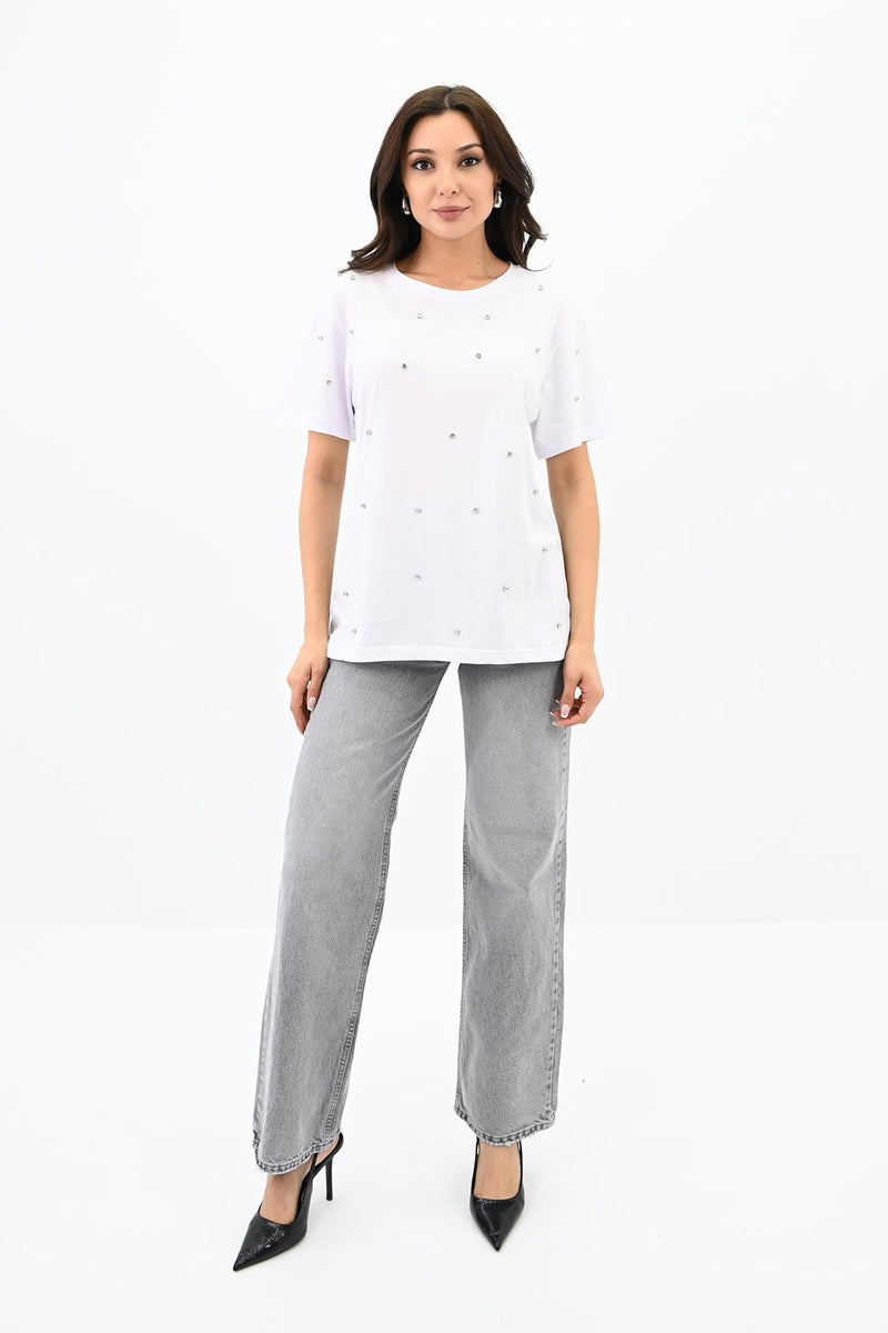 Kadın Taş İşleme Detaylı T-shirt 1750-24