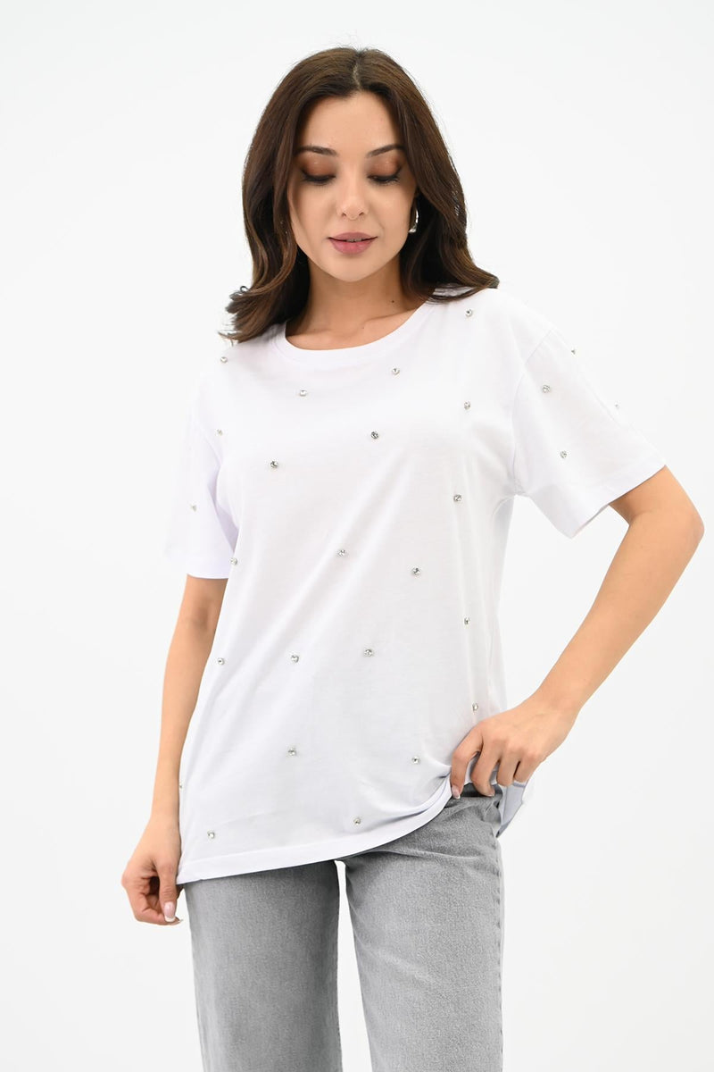 Kadın Taş İşleme Detaylı T-shirt 1750-24