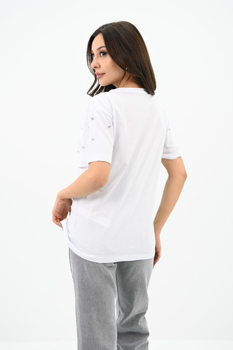 Kadın Taş İşleme Detaylı T-shirt 1750-24