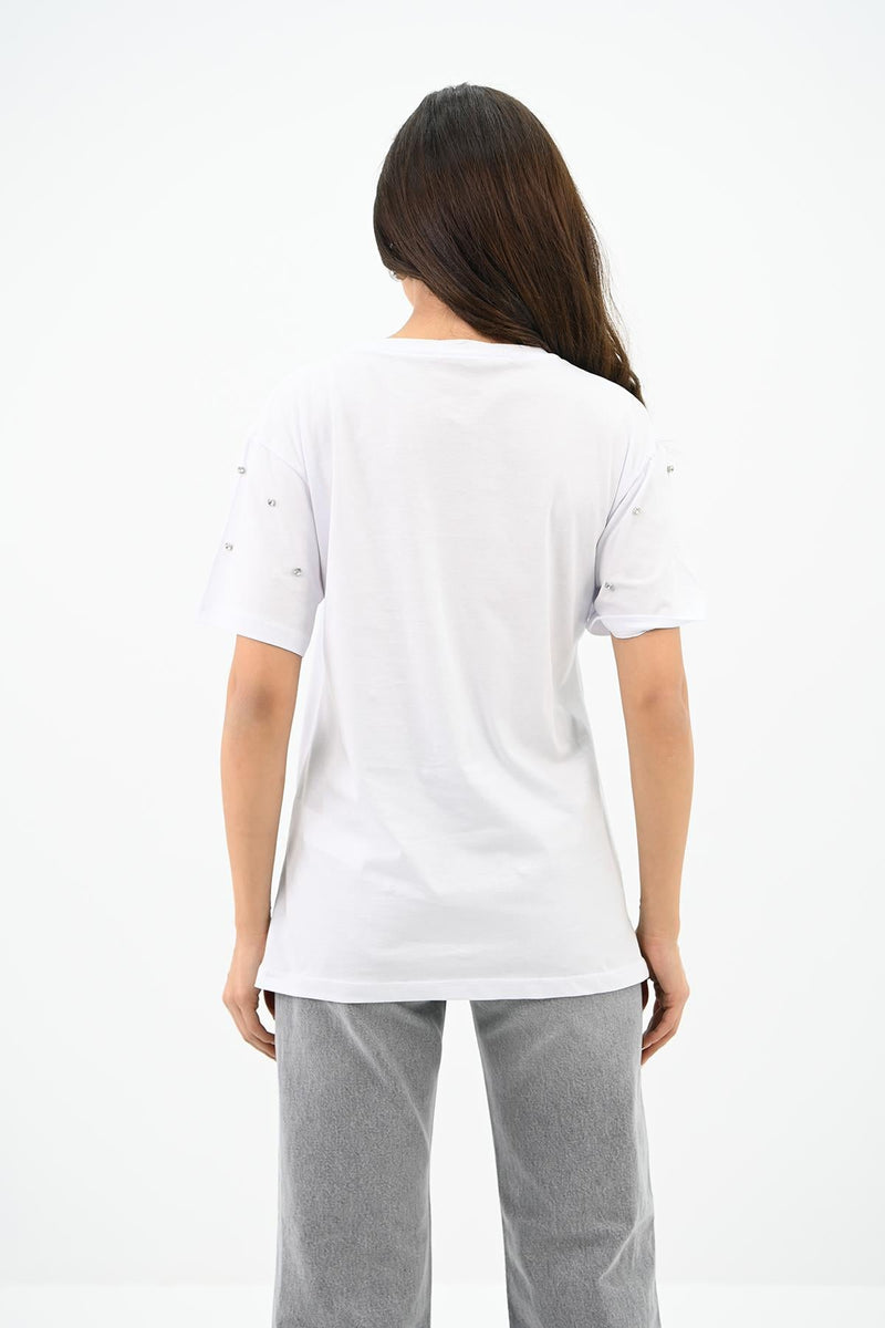 Kadın Taş İşleme Detaylı T-shirt 1750-24