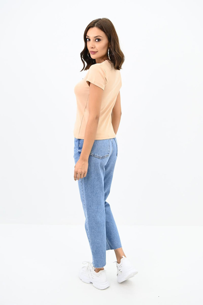 Kadın Taş İşlemeli Nakış Detaylı T-shirt 1774-25