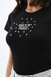 Kadın Taş İşlemeli Nakış Detaylı T-shirt 1774-25