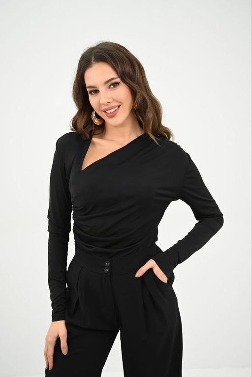 Kadın Uzun Kollu Asimetrik Yaka Çıtçıtlı Body 1875-25