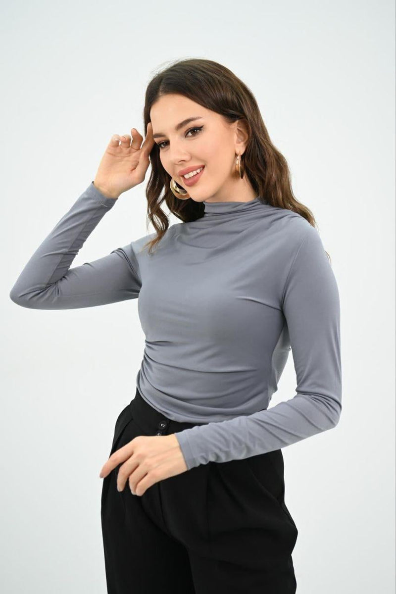 Kadın Uzun Kollu Degaje Yaka Çıtçıtlı Body 1870-25