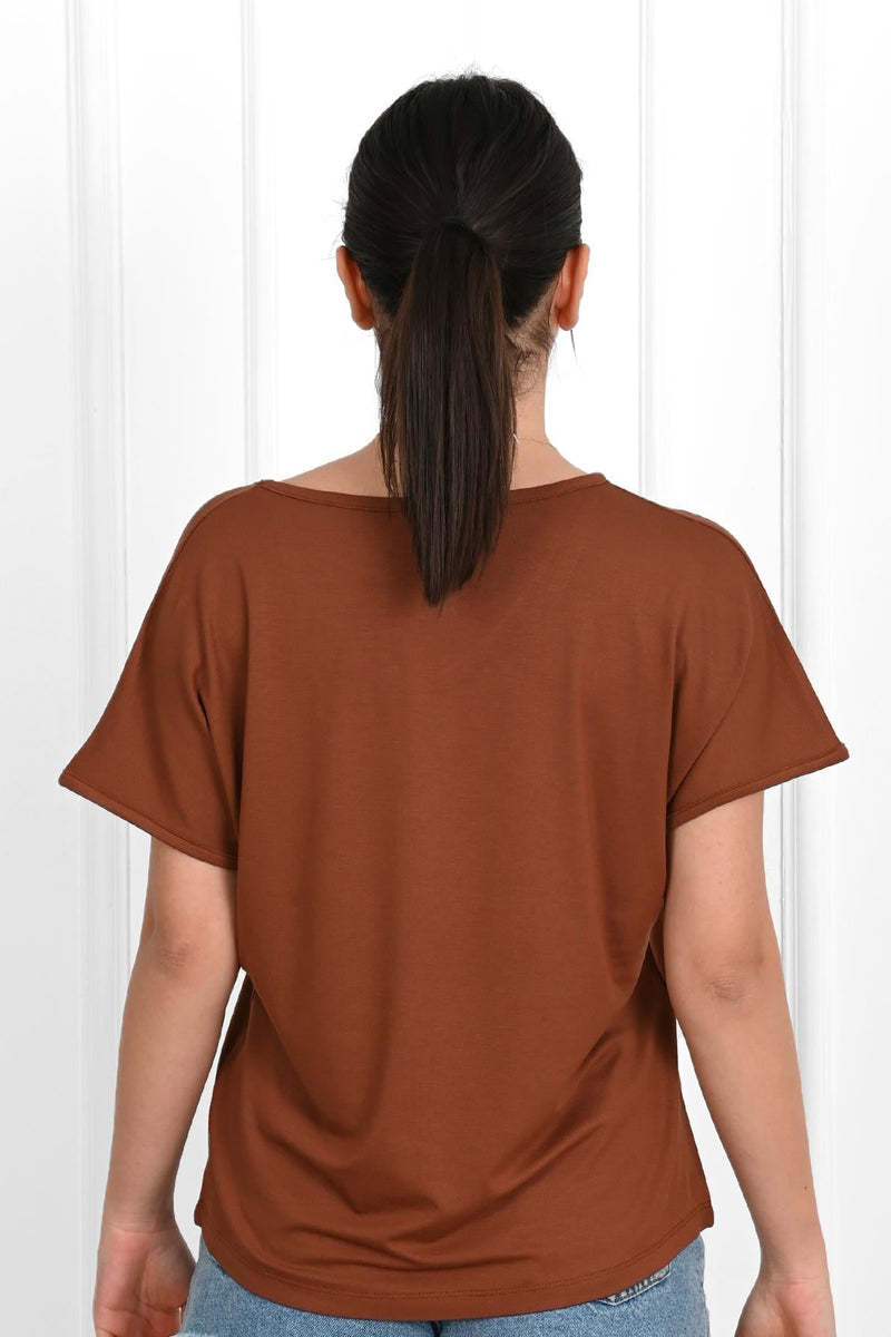 Kadın V Yaka Kısa Kollu T-shirt 1478-23
