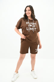 Kadın Yüksek Bel Yazı Baskılı Büyük Beden Şortlu Takım 8006-23