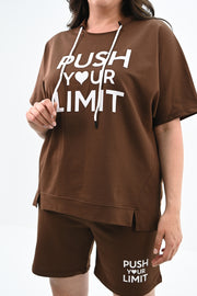 Kadın Yüksek Bel Yazı Baskılı Büyük Beden Şortlu Takım 8006-23