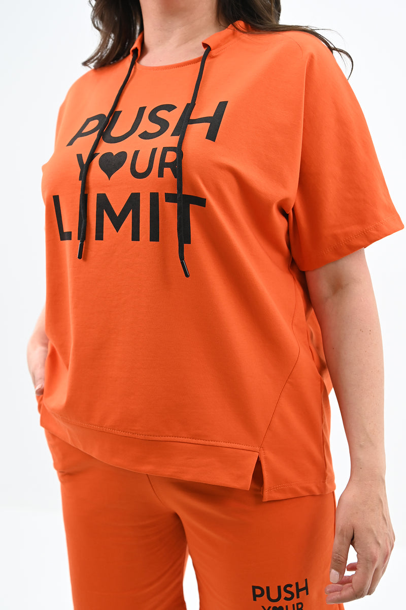 Kadın Yüksek Bel Yazı Baskılı Büyük Beden Şortlu Takım 8006-23