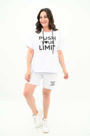 Kadın Yüksek Bel Yazı Baskılı Büyük Beden Şortlu Takım 8006-23