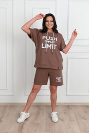 Kadın Yüksek Bel Yazı Baskılı Büyük Beden Şortlu Takım 8006-23